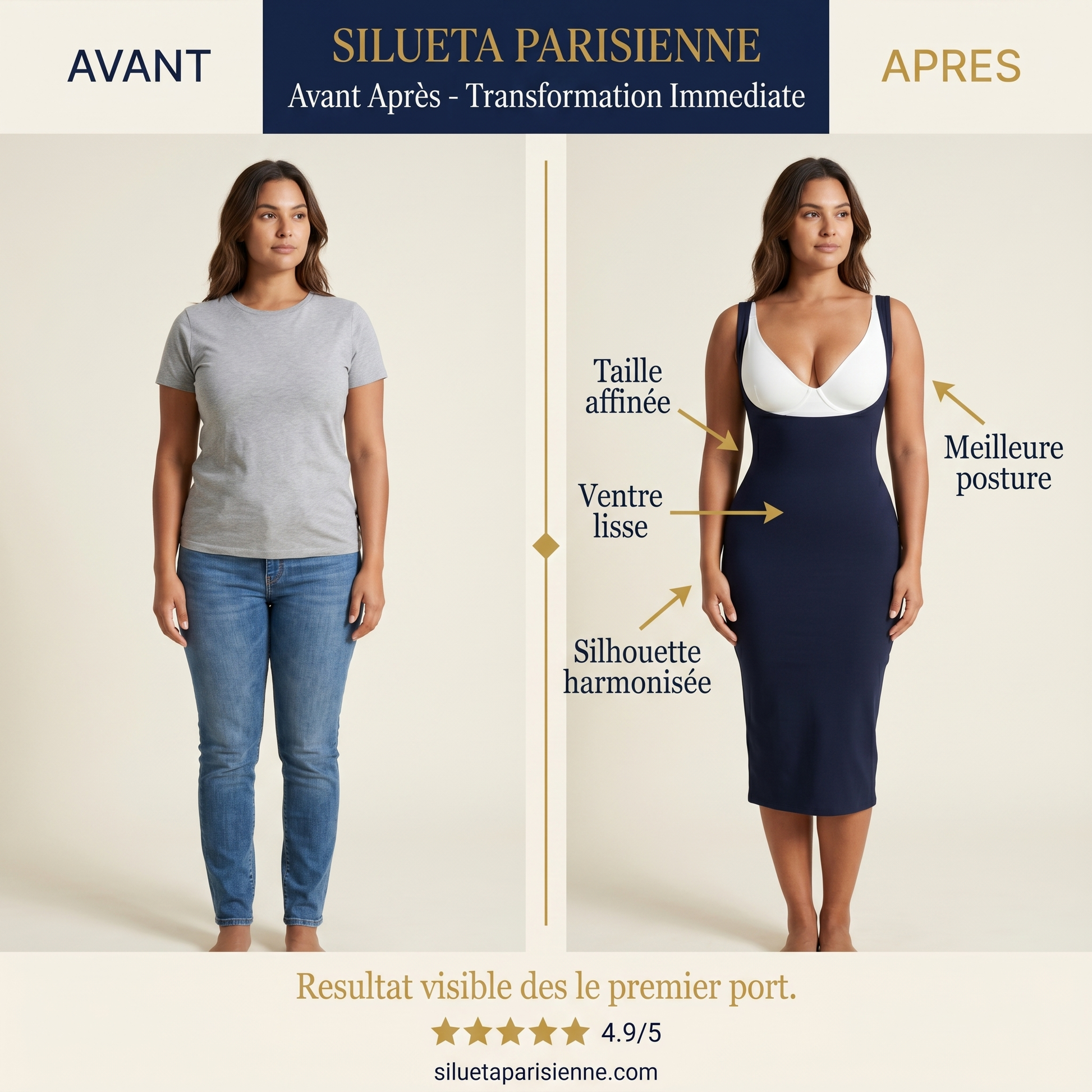 Combinaison sculptante boutonée premium - mannequin face - body gainant - Silueta Parisienne