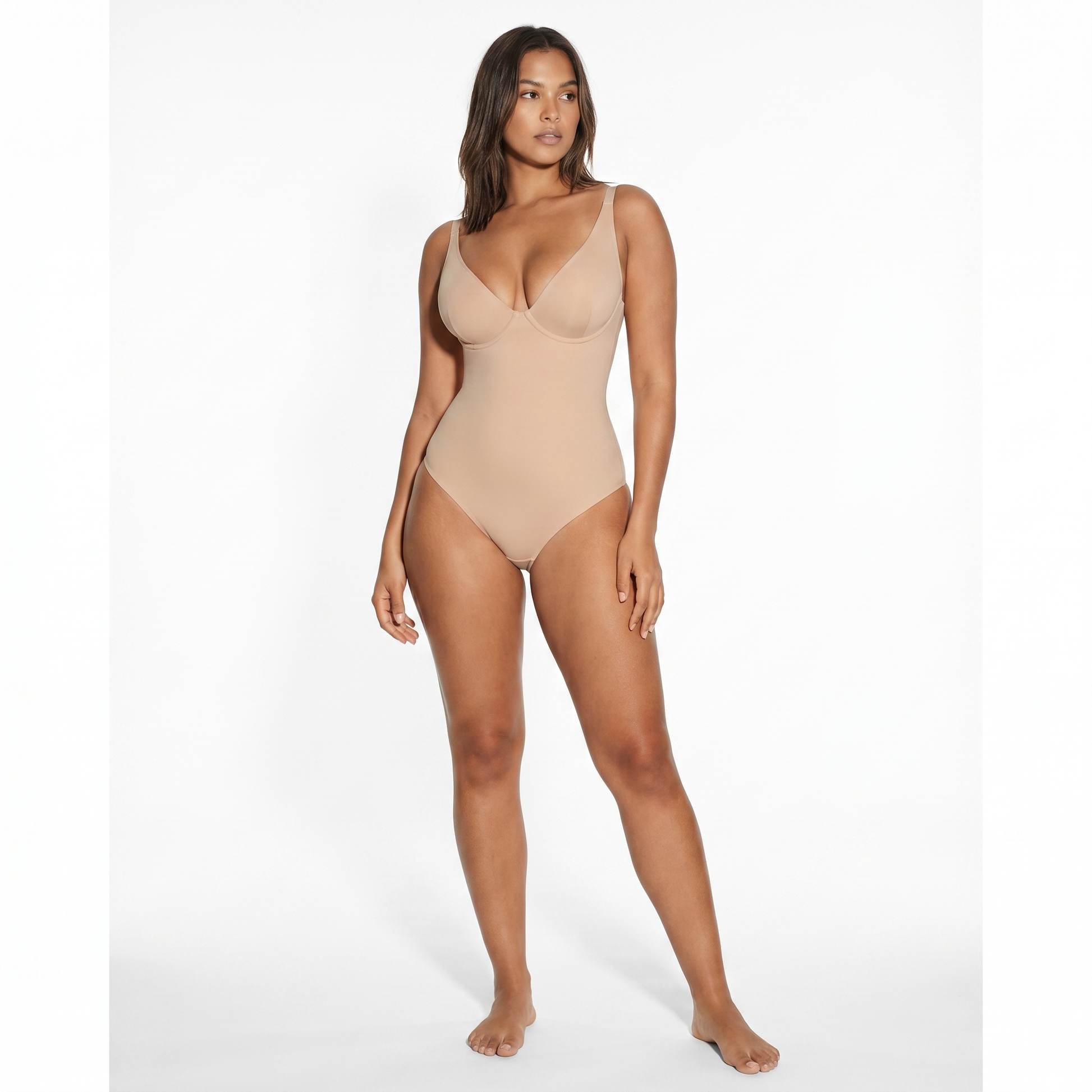 Body sculptant intégral coloris beige - vue face mannequin - Silueta Parisienne