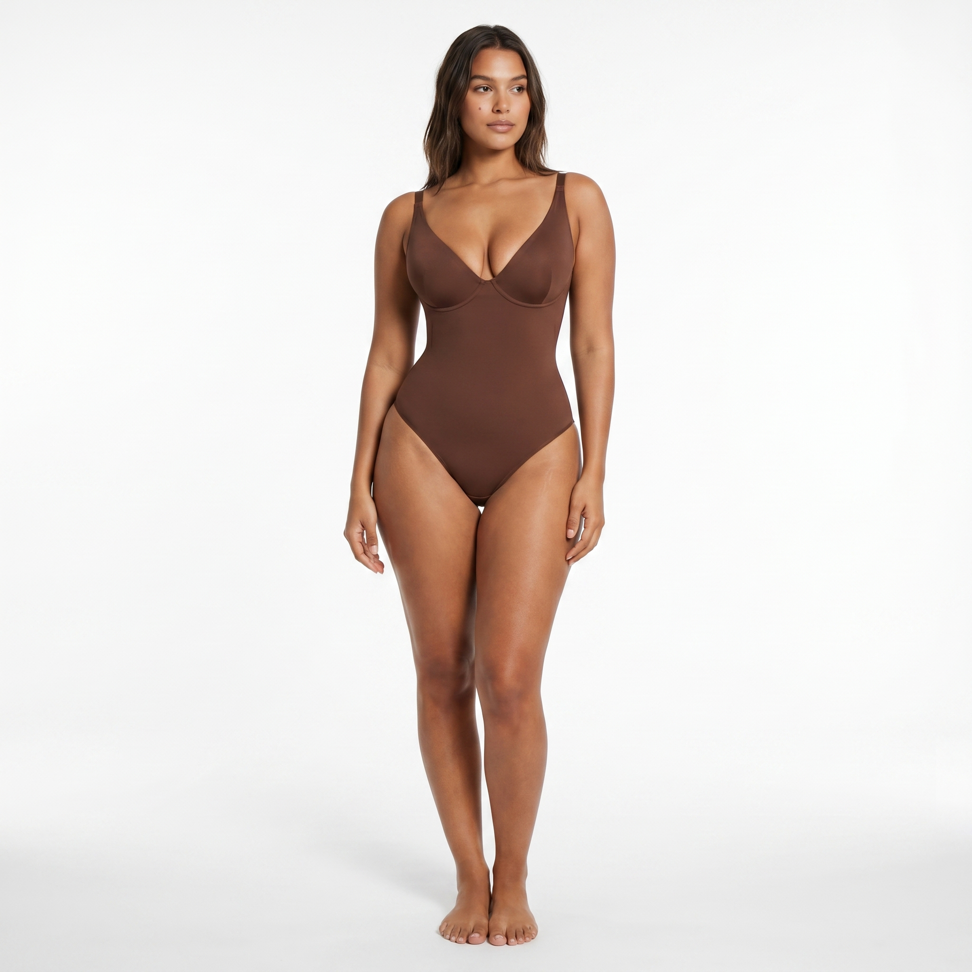 Body sculptant intégral coloris marron - vue face mannequin - Silueta Parisienne