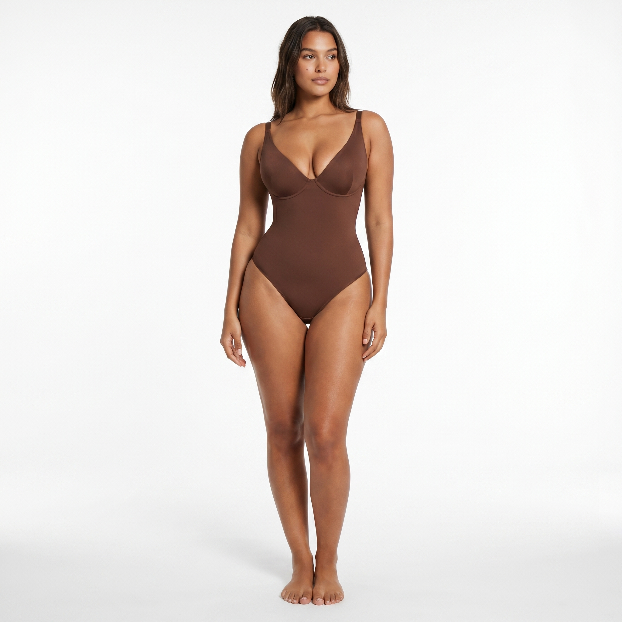 Body sculptant intégral coloris marron - vue face mannequin - Silueta Parisienne