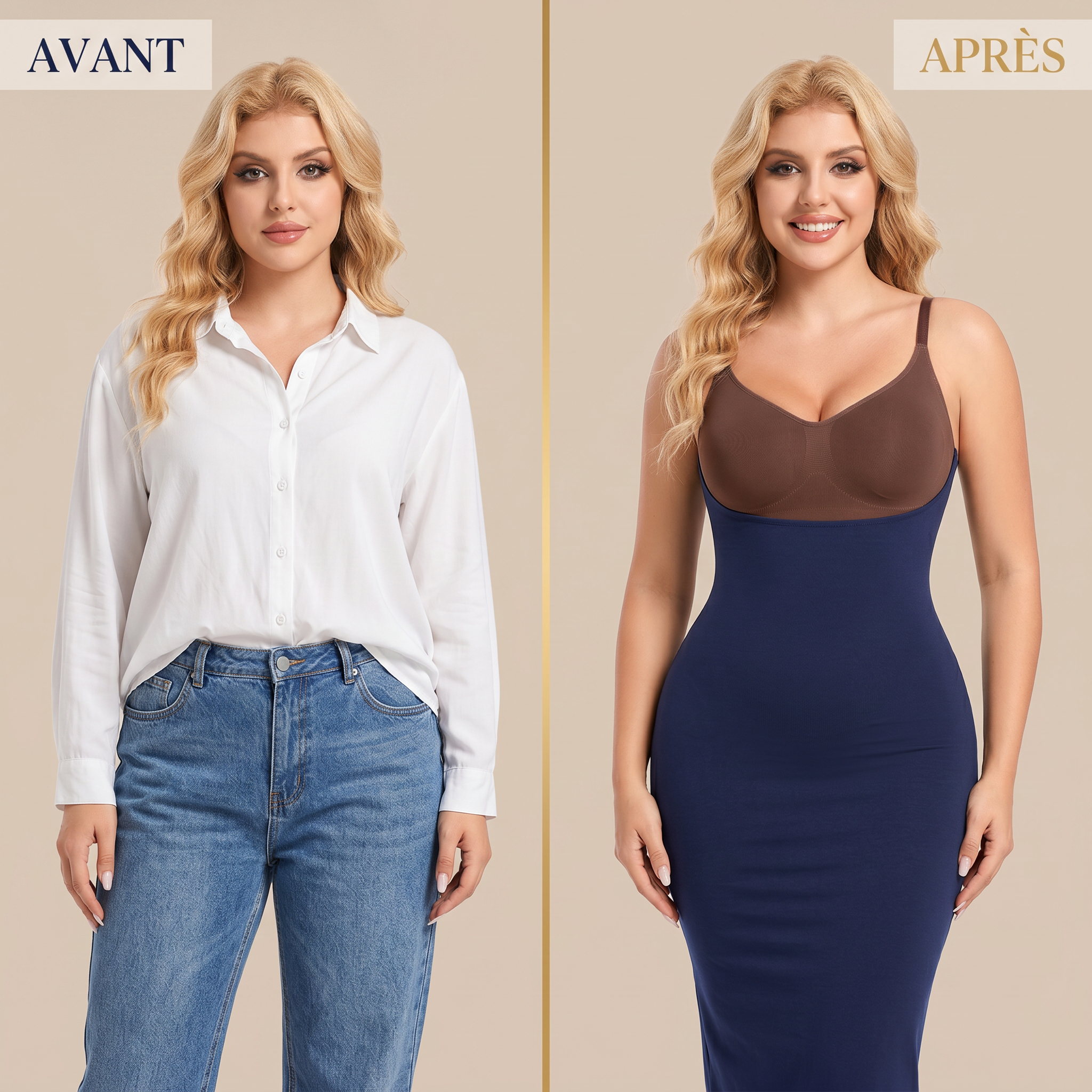 Avant après port gaine intégrale seamless - silhouette harmonisée ventre lissé - Silueta Parisienne