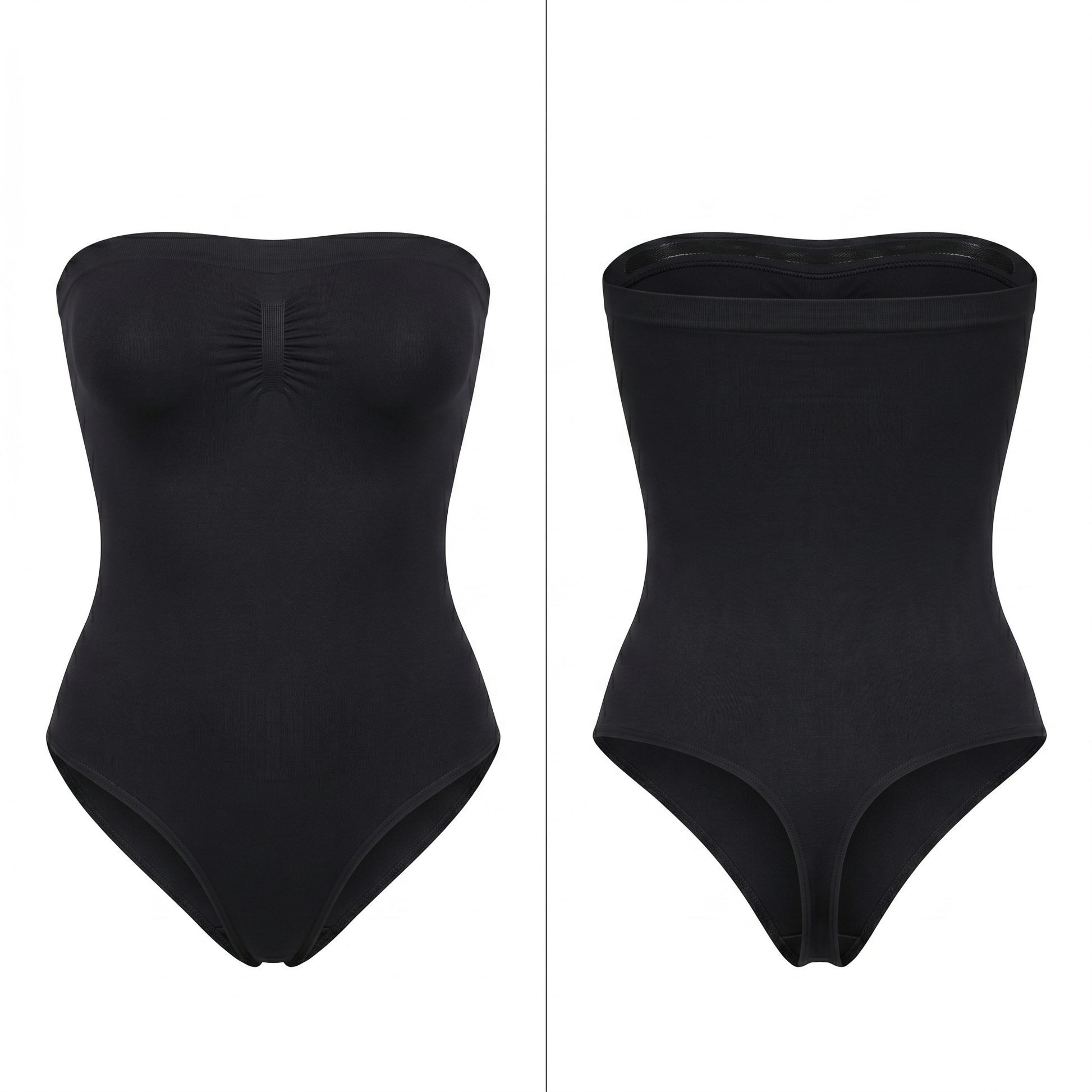 Body bustier sculptant noir vue face et dos - combinaison gainante bandeau - Silueta Parisienne