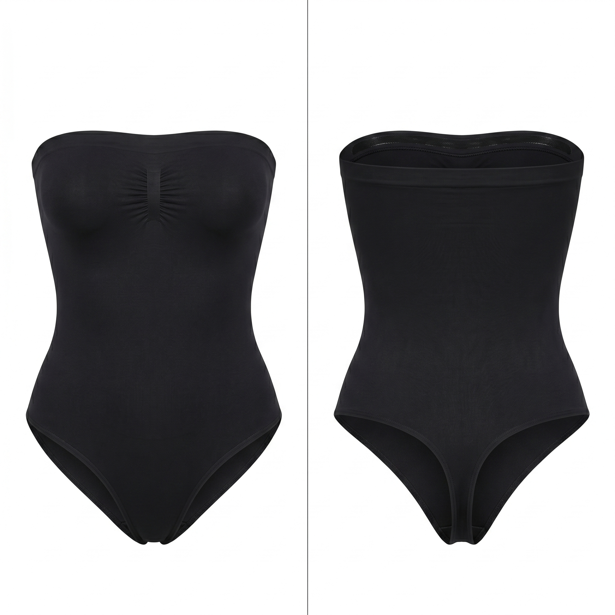 Body bustier sculptant noir vue face et dos - combinaison gainante bandeau - Silueta Parisienne