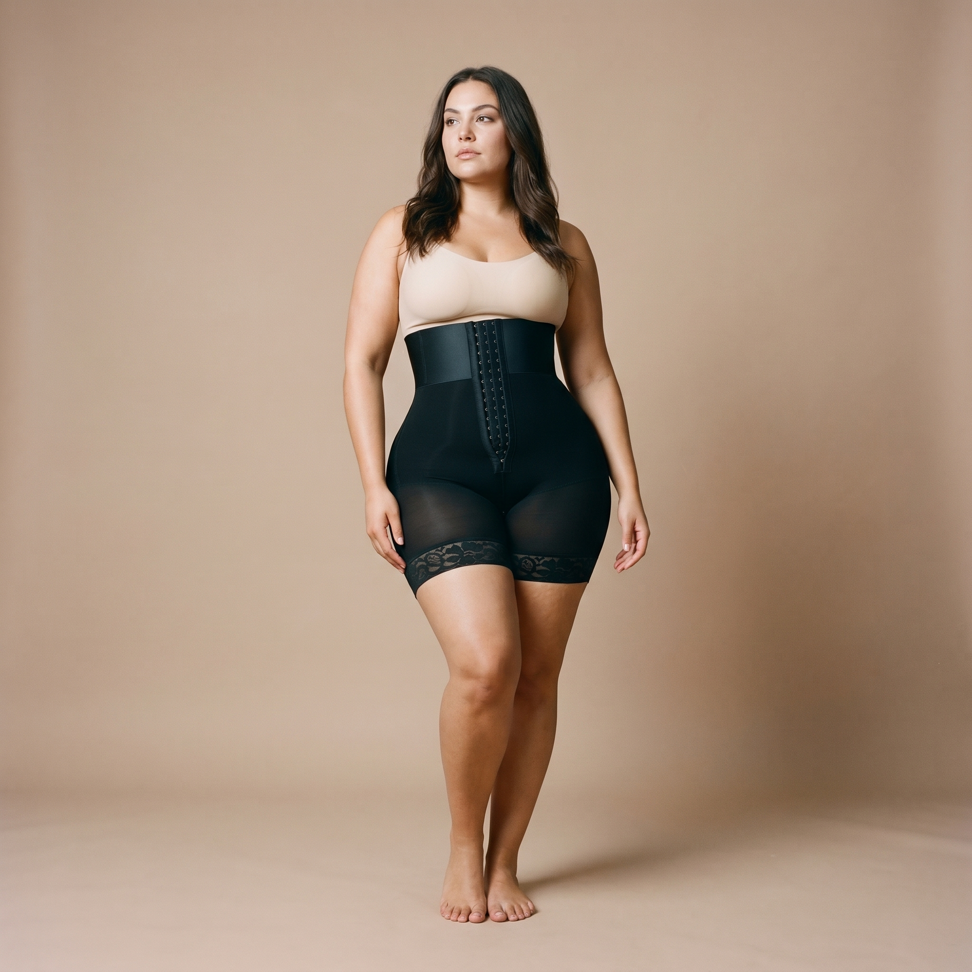 Pantalon Gainant Grande Taille - photo ultraréaliste mannequin curvy - silhouette harmonisée - Silueta Parisienne