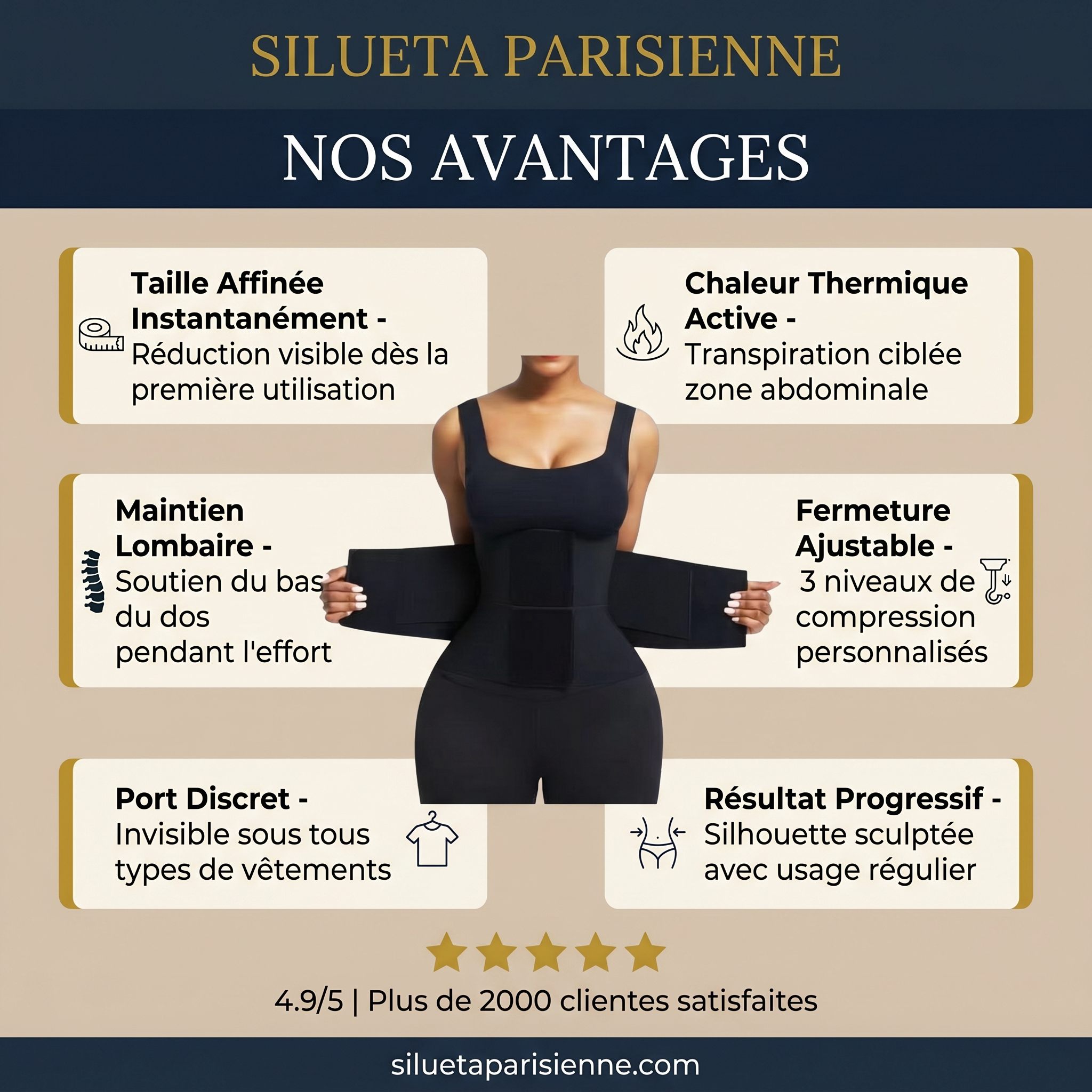 Ceinture Gainante Waist Trainer - nos avantages taille affinée chaleur thermique - Silueta Parisienne