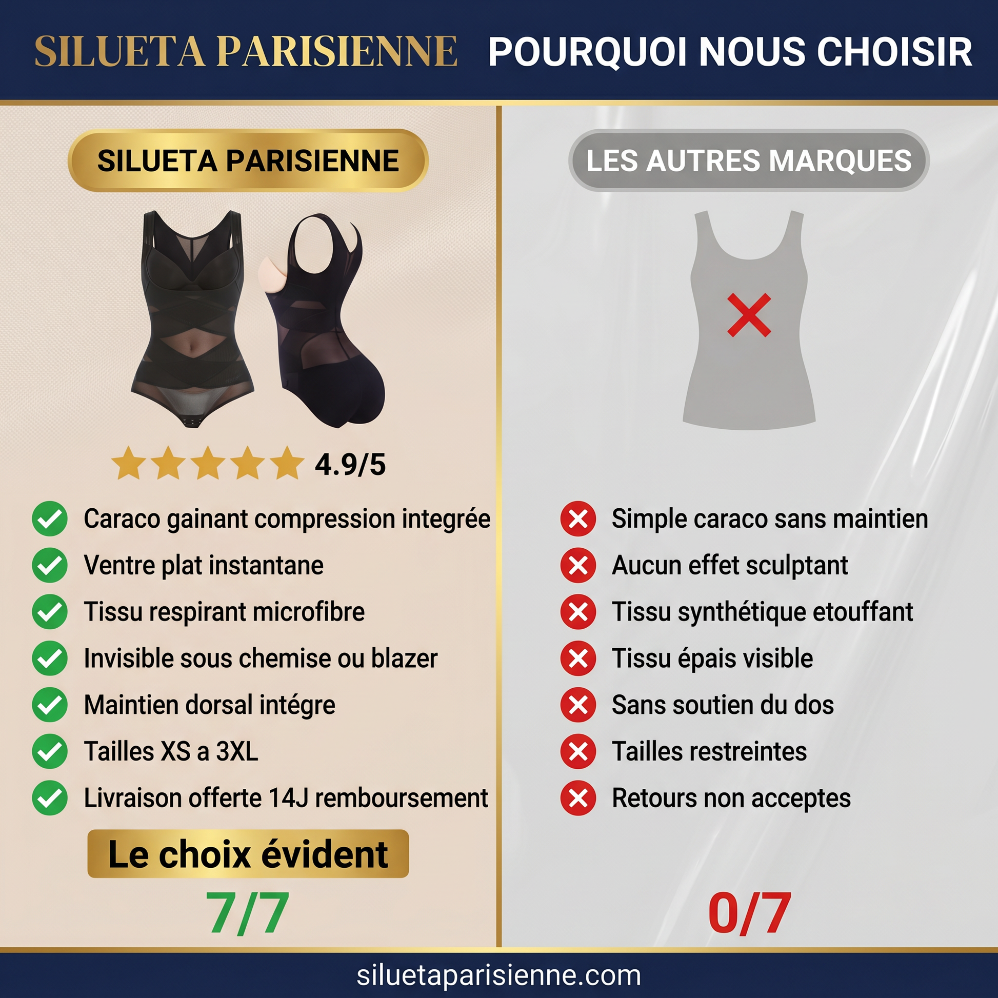 Débardeur Gainant Sculptant - nous vs les autres caraco gainant vs simple caraco - Silueta Parisienne