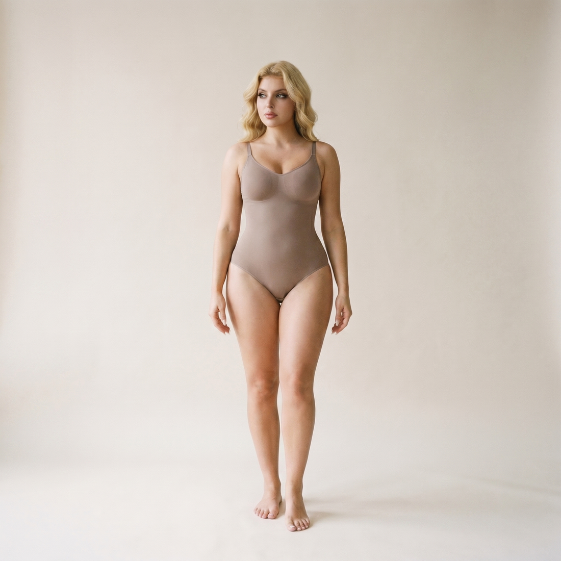 Gaine Intégrale Zéro Défaut - photo ultraréaliste face mannequin - body seamless cacao - Silueta Parisienne