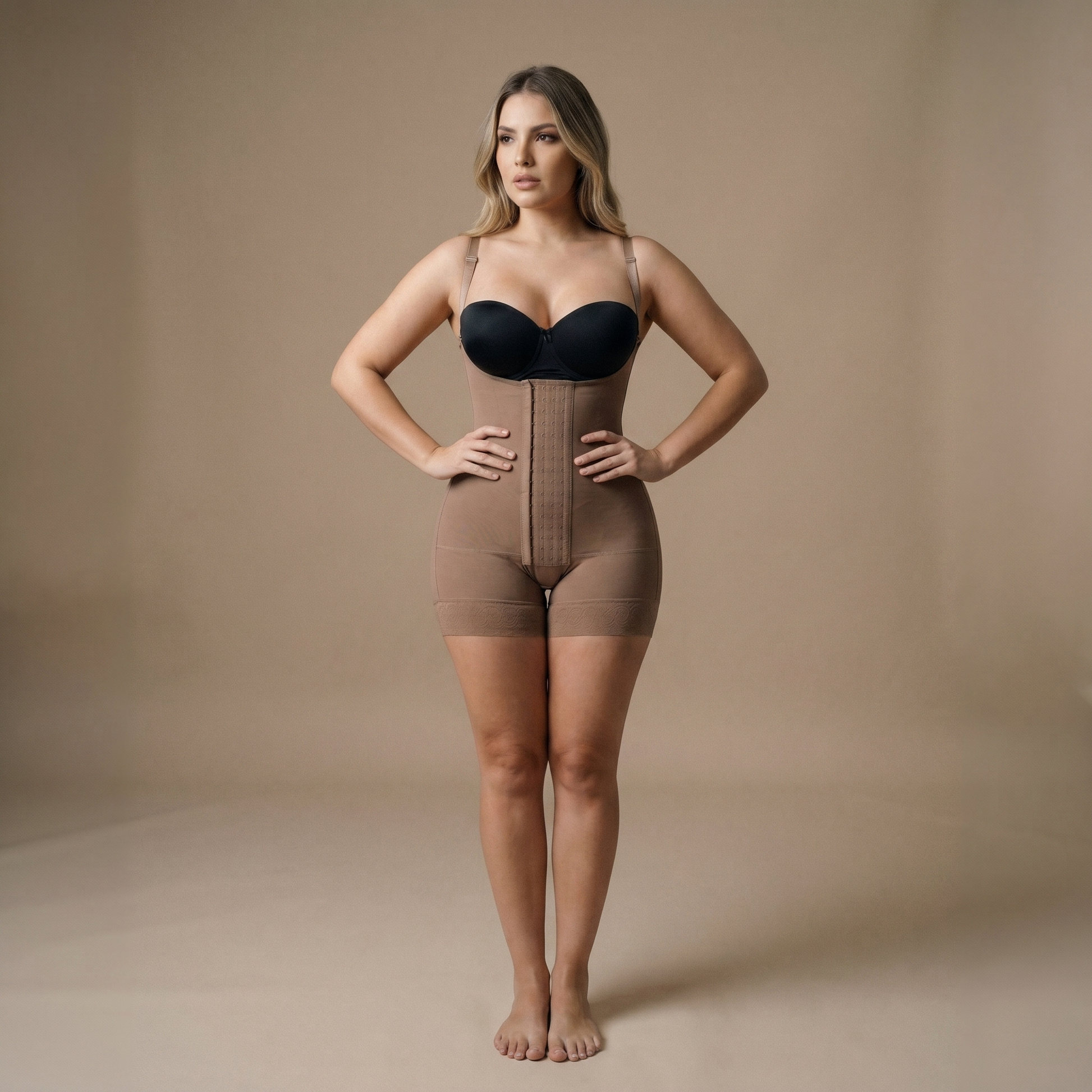 Gaine Mi-Cuisse - photo ultraréaliste face mannequin - gaine gainante mi-cuisse anti-frottement - Silueta Parisienne