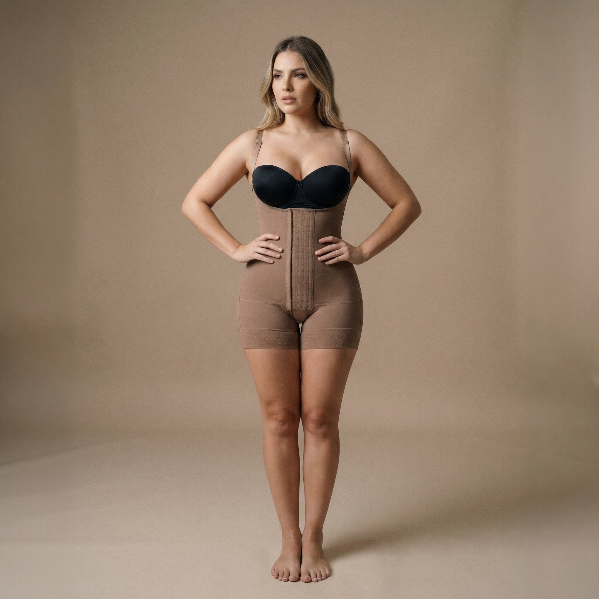 Gaine Mi-Cuisse - photo ultraréaliste face mannequin - gaine gainante mi-cuisse anti-frottement - Silueta Parisienne